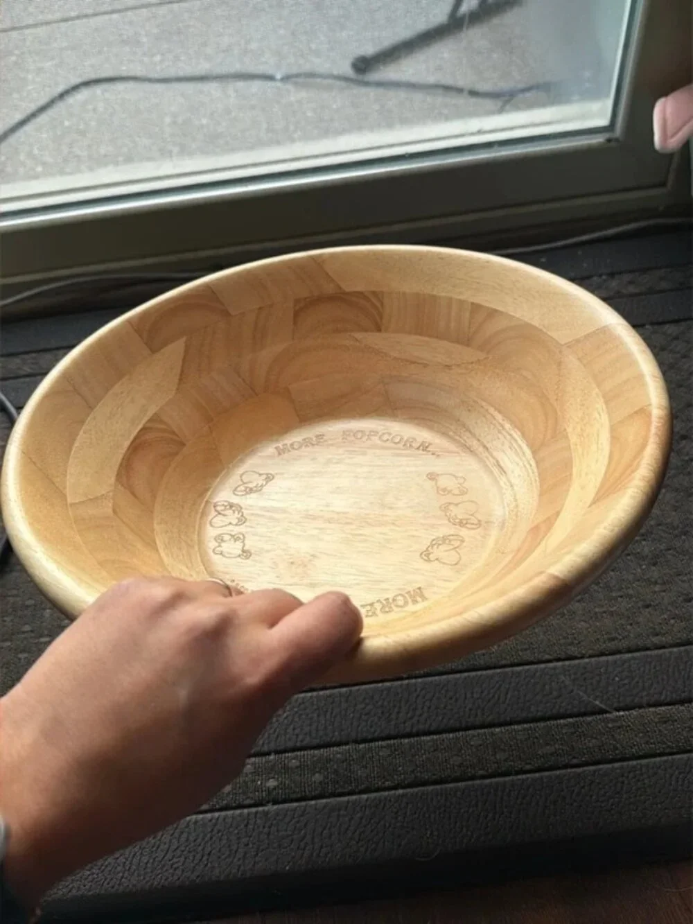 Vintage Wooden Popcorn Bowl Engraved More Popcorn Serving Dish
